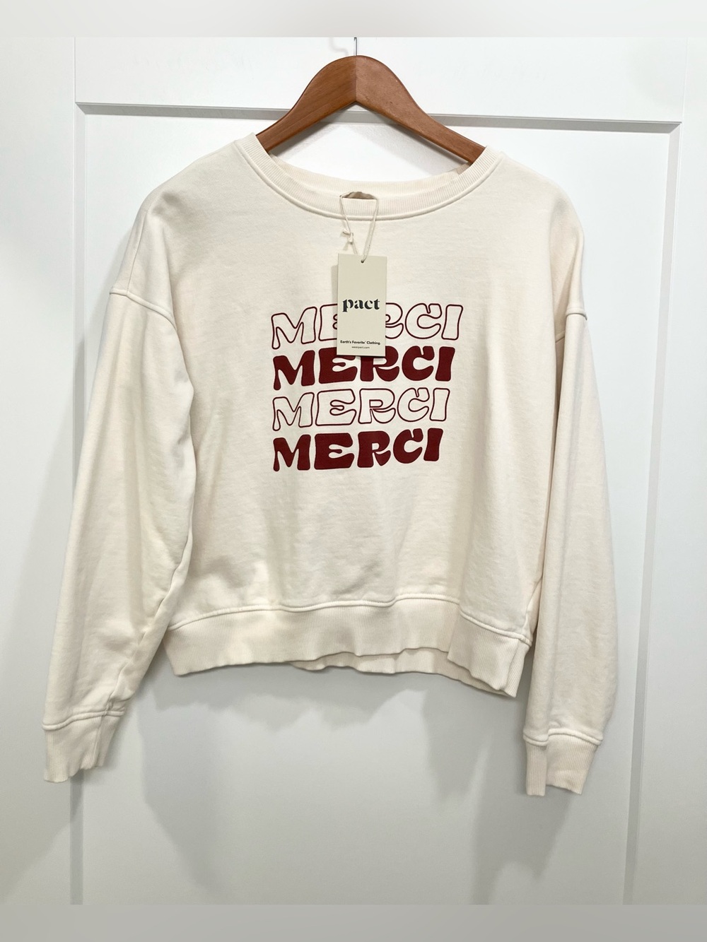 NWT Pact Merci Cloud Brushed Fleece Crew Sweatshirt Organic Cotton Cream Medium - Picture 2 of 8